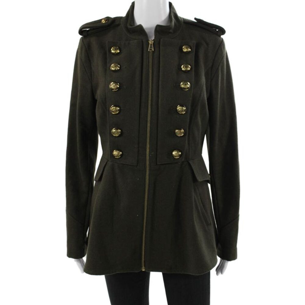 Aqua Womens Military Jacket Green 60% Wool Long Sleeve Zip Size M